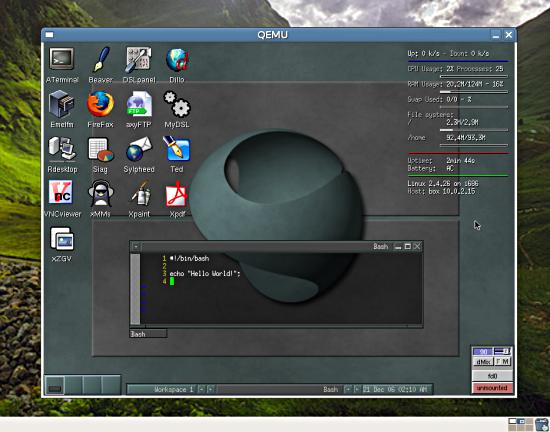 Damn Small Linux desktop, running smoothly
