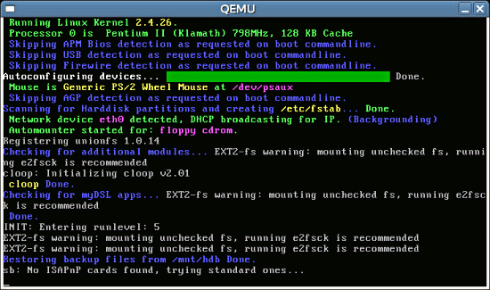 Second boot screen, DSL in QEMU