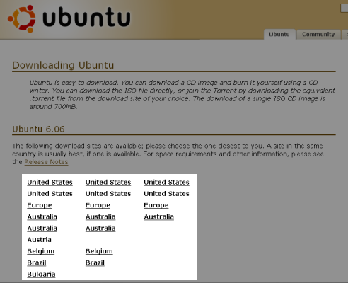Choose a download location for Ubuntu