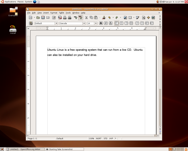 OpenOffice running on Ubuntu 6.06 live CD